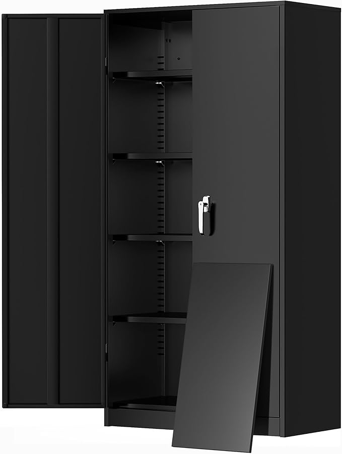 Greenvelly Metal Garage Storage Cabinet, 72” Lockable Storage Cabinet with Adjustable Shelves, Steel Tool Cabinets, Black Metal File Cabinet for Home Office, Garage, School, Classroom(36" W x 18" D)