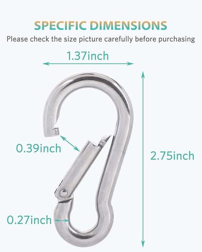 Carabiner Clips, 316 Stainless Steel Carabiner Clip, Heavy Duty Carabiner Hooks, Keychain Carabiners, Multi-Purpose Spring Snap Hook for Dog Leash, Outdoor Camping, Swing, Hammock