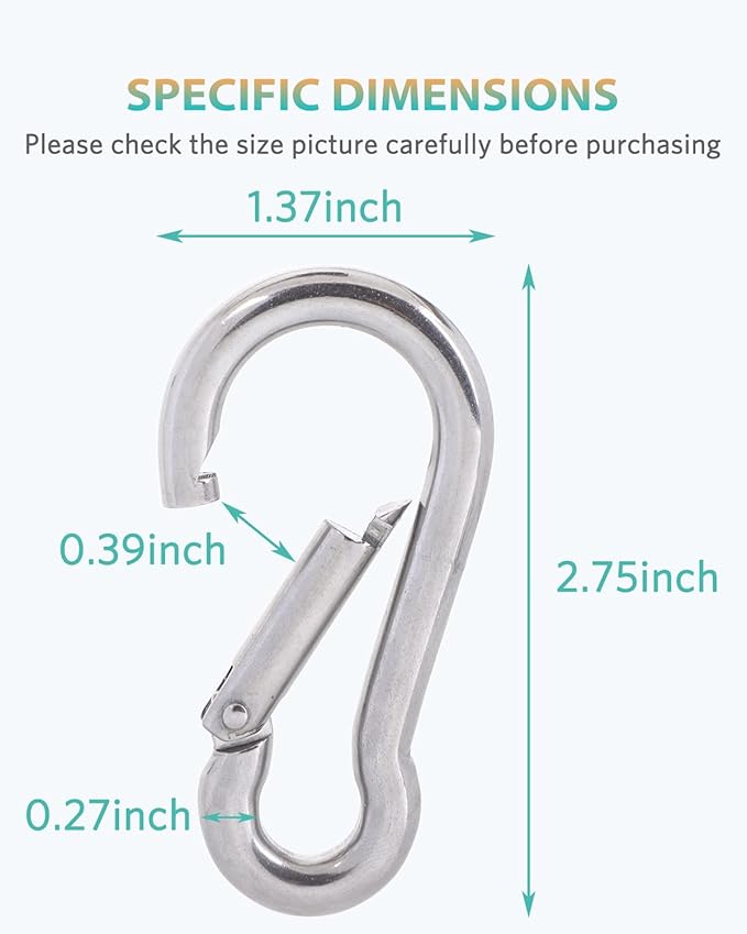 Carabiner Clips, 316 Stainless Steel Carabiner Clip, Heavy Duty Carabiner Hooks, Keychain Carabiners, Multi-Purpose Spring Snap Hook for Dog Leash, Outdoor Camping, Swing, Hammock