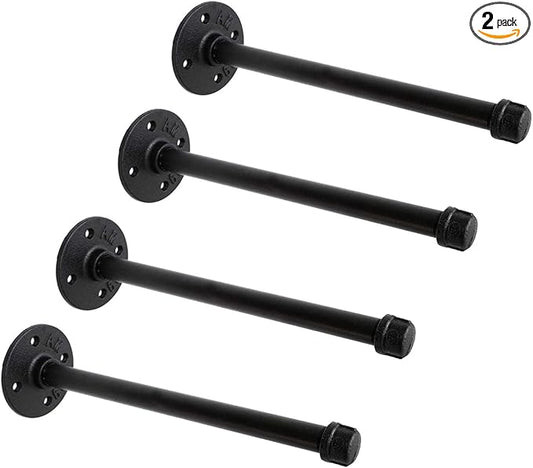 1/2" Industrial Black Iron Pipe Shelf Brackets, Rustic Wall Mounted DIY Shelving Bracket Hanging Custom Pipe Brackets for Floating Shelves (10 Inch, Piece, 4.0)
