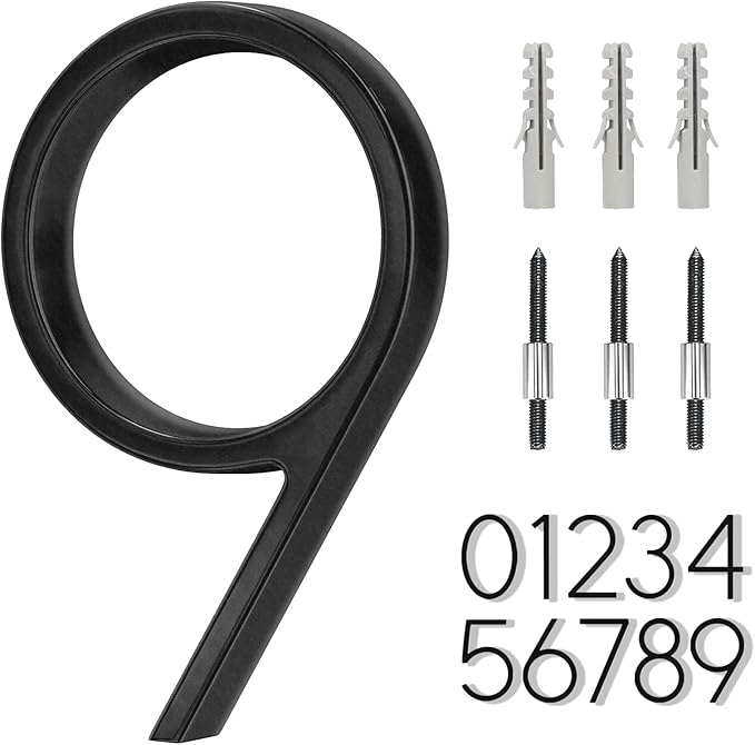 6" Stainless Steel Floating House Number 9, Metal Modern House Numbers, Mailbox Decor Number with Nail Kit, Coated Black, 911 Visibility Signage (Large 9)