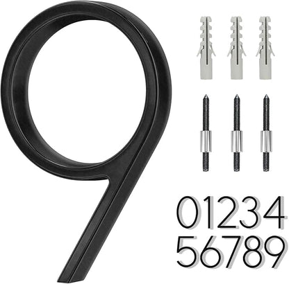 6" Stainless Steel Floating House Number 9, Metal Modern House Numbers, Mailbox Decor Number with Nail Kit, Coated Black, 911 Visibility Signage (Large 9)