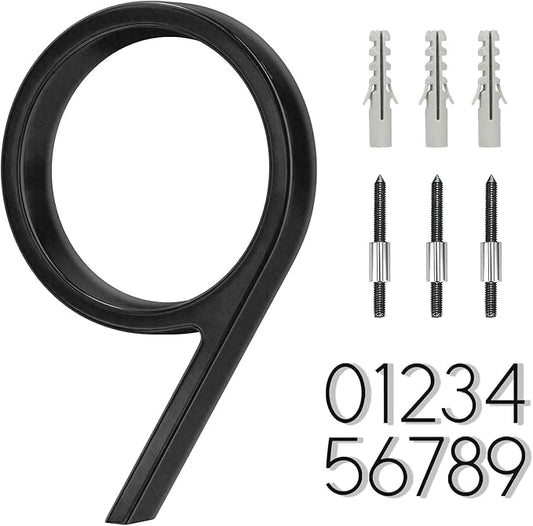 6" Stainless Steel Floating House Number 9, Metal Modern House Numbers, Mailbox Decor Number with Nail Kit, Coated Black, 911 Visibility Signage (Large 9)