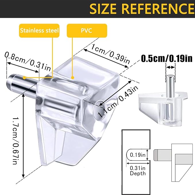 5 Millimeters Shelf Support Peg，Support Cabinet Shelf Pins，Clear Plastic Replacement Peg Cabinet Shelf Supports Pins for Kitchen Furniture Book Shelves Shelf Holder Locking Pins (20 Pieces)