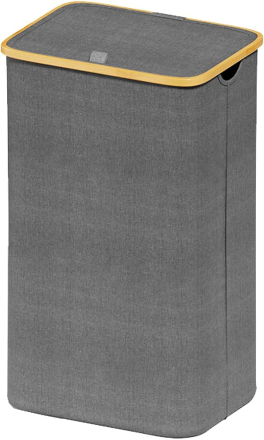 SUOCO Laundry Hamper with Lid, 29 Gal (110L) Clothes Basket with Bamboo Handles, Large Foldable Laundry Hamper for Bedroom, Bathroom, Dorm, Laundry Room - Grey