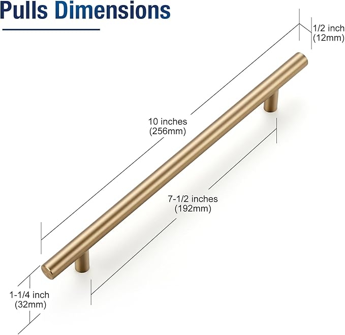 JOY DECOR 20 Pack Champagne Bronze Cabinet Pulls – 10 Inch Length, 7-1/2 Inch (192mm) Hole Center – Stainless Steel Kitchen Cabinet Handles for Drawer and Cupboard