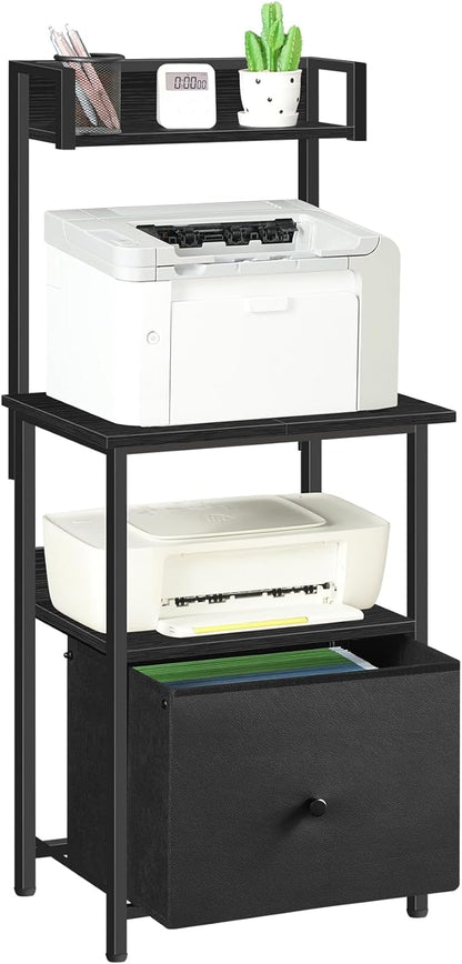 Printer Table with Storage, Home Printer Stand with File Cabinet, Fits A4/Letter Size Files, Printer Cabinet with Large Tabletop, Display Shelf, for Home Office, Black PTBK3501