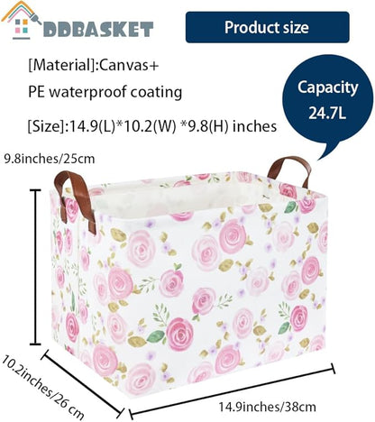 Rose Pink Baby Basket Nursery Baskets Girl Baby Storage Bins Rectangular Cute Kids Toy Storage Bin Organizer Book Shelf Basket Rose Room Decor(Pink Rose)