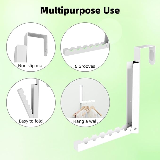 Over the Door Hooks, Extended Over the Door Storage Hook,Space-Saving Over the Door Rack,Door Hooks for Hanging Clothes,Larger Capacity Over the Door Hanger (4, BK-White)