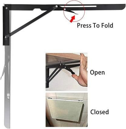 Sumnacon 2 Pcs 20 Inch Sturdy Folding Shelf Brackets - Heavy Duty Triangle Table Bench Folding Shelf Brackets, Wall Mounted Metal Folding Shelf Hinge, Black