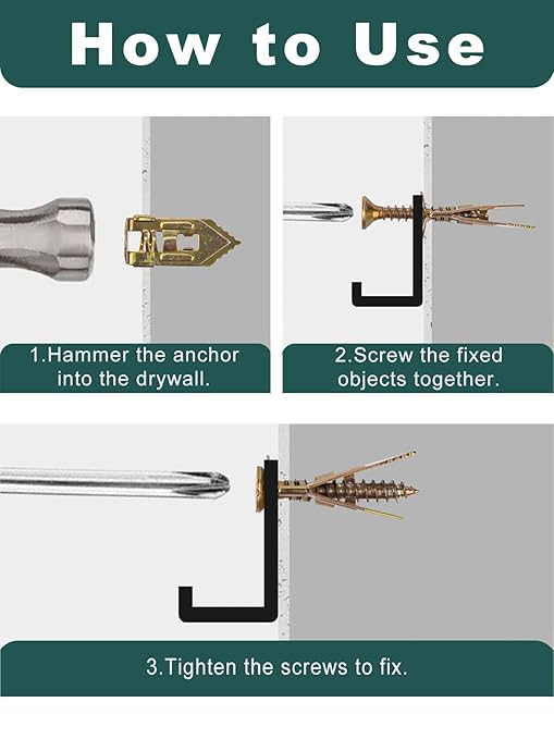Self Drilling Drywall Anchors with Screws Kit 100Pcs- 50 Sheetrock Anchors 50 Zinc Expansion Screws New Upgraded Zinc Plated Steel No Drill or Holes in Wall,for Wall Hanging,Cabinets,Holds Up to 80LB