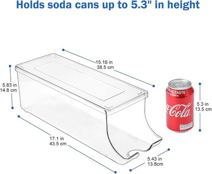 Puricon 2 Pack Soda Can Organizer Dispenser for Refrigerator, Plastic Canned Food Pop Beverage Container Holder Storage Bin with Lid for Freezer Rack Pantry Cabinet Cupboard Kitchen -Standard