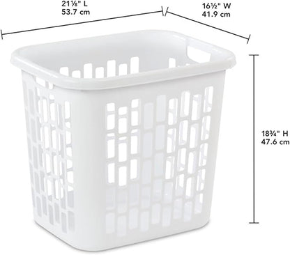 Sterilite Easy Carry Laundry Hamper, Ventilation Holes and Handles to Carry Clothes Between the Laundry Room and Bedroom, Plastic, White, 4-Pack