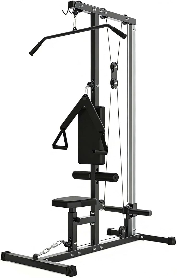 LAT Pulldown Machine, Multi-Functional Cable Machine with High and Low Pulley Station, Row Cable Machine Home Gym with Leg Support, Tricep Workout Equipment
