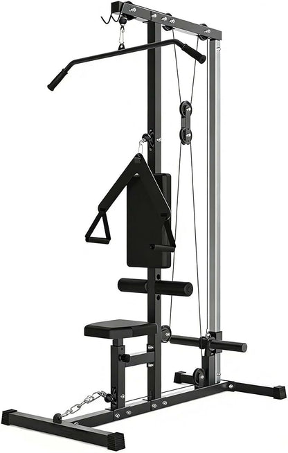 LAT Pulldown Machine, Multi-Functional Cable Machine with High and Low Pulley Station, Row Cable Machine Home Gym with Leg Support, Tricep Workout Equipment