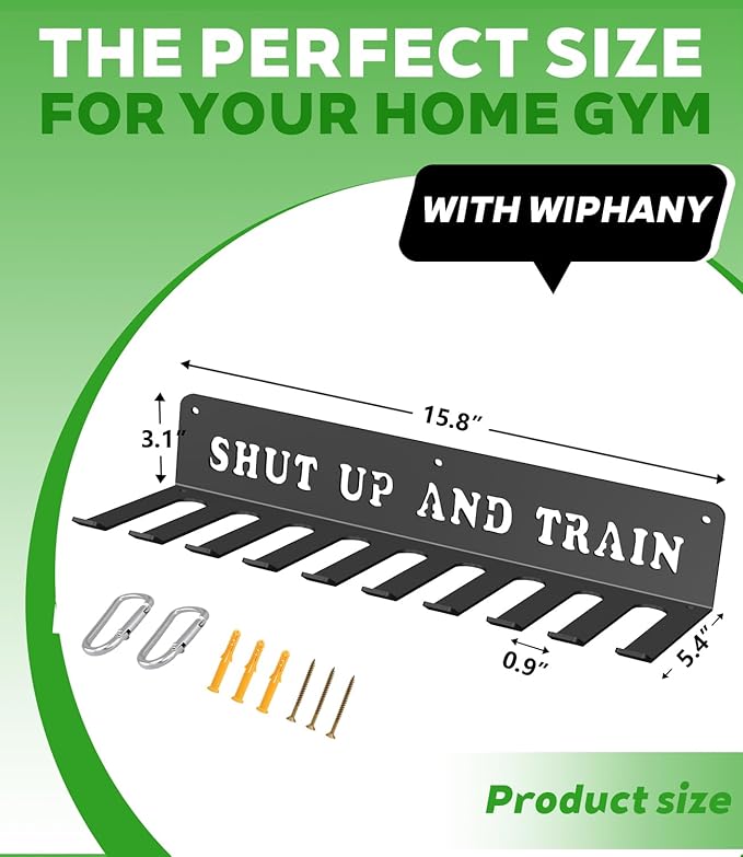WIPHANY Home Gym Accessories Organization Storage Rack Equipment For Home 8 Hook Wall Hanger Display Gear Barbells Resistance Bands Jump Ropes Lifting Belt Hanger Accessories Hardware Included