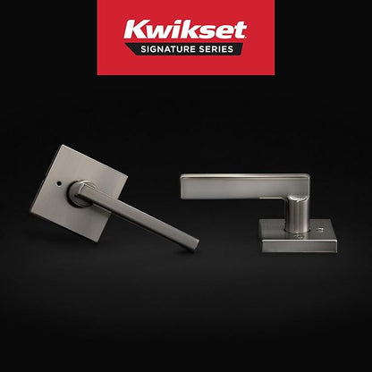 Kwikset Halifax Interior Privacy Door Handle with Lock, Door Lever For Bathroom and Bedroom, Satin Nickel Reversible Keyless Push Button Lock Door Lever, with Microban Protection