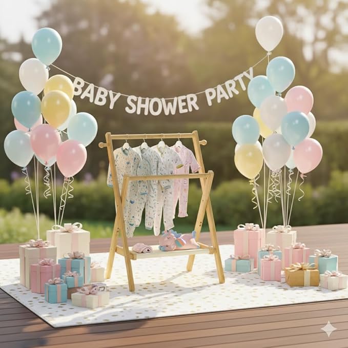 Baby Clothing Rack for Baby Shower Pets Dolls, Baby Clothes Rack with Storage Shelf & Double Rods, Toddler Clothes Rack, Mini Closet Baby Shower Rack (Natural)