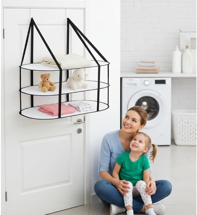 CINPIUK 2 Pcs 3-Tier Sweater Drying Rack Over The Door, Foldable Mesh Hanging Dryer Flat with Hooks, Large Breathable Laundry Drying Hanger, Clothes Lay Flat Dryer for Apartments Dorms Bathrooms