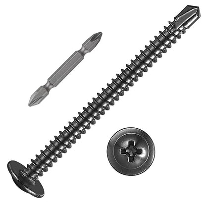 (100Pcs)#8×2” for Sheet Metal Self-Tapping Screws 410 Black Stainless Steel Truss Head High-Strength Quick Tapping