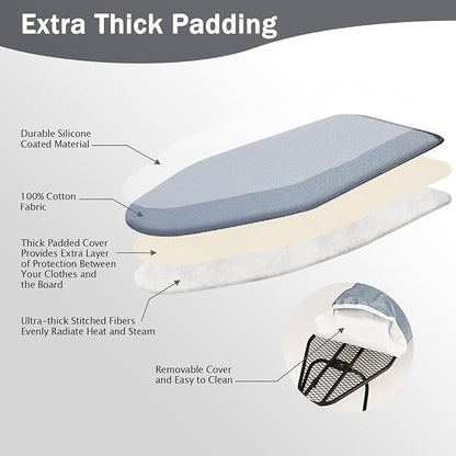 SheeChung Small Tabletop Ironing Board 32" Lx12 W,Folding Ironing Board with Iron Rest,Mesh Metal Base,Cotton Cover,Hook for Hanging,Portable Mini Iron Board for Sewing Craft Room Dorm,Grey Blue