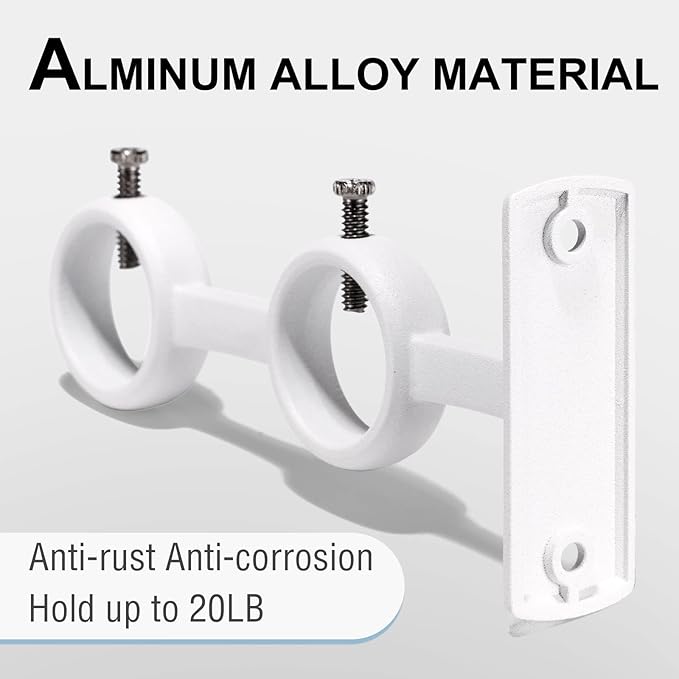 Goowin Double Curtain Rod Holder, 2pcs Brackets Hooks for Living Room, Bedroom Drapery Rods (White)