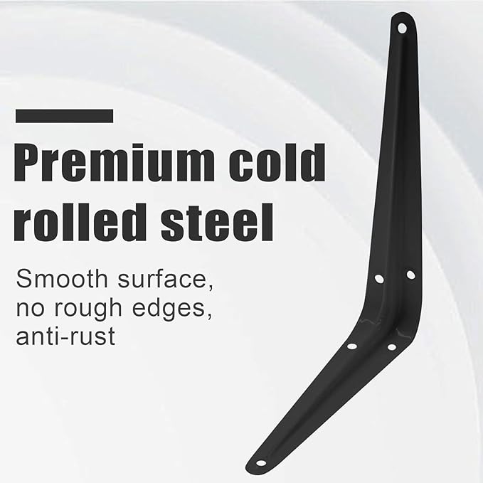 4 Pcs Shelf Brackets, 6 x 8 Inch Black Heavy Duty Metal Wall Corner Angle Shelving for Wall Hanging Shelves with Wall Anchors and Screws(Black)