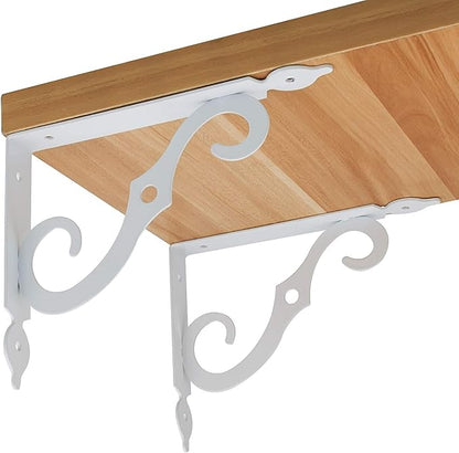 Acrux7 4 Pack Shelf Brackets 7.5X5.5 inch Thicken Iron Corner Brace Shelf Support Heavy Duty Wall Shelf Brackets White Decorative L Shelf Support for Home Office School