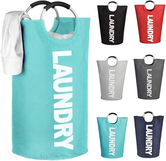 Mziart 90L Large Collapsible Laundry Hamper Laundry Basket with Alloy Handles for College, Camping and Home, Heavy Duty and Durable Thicken Foldable Clothes Storage Washing Bag (Blue)