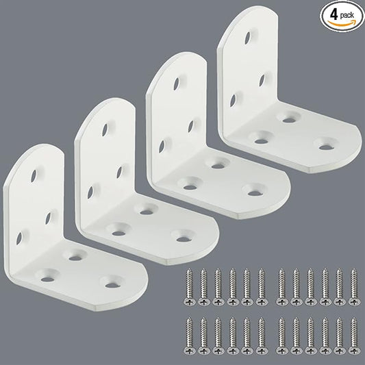 Alise 4Pcs Shelf Brackets White, Stainless Steel Floating Shelf Brackets Corner Brackets, L Brackets for Shelves, 90 Degree Angle Bracket, Heavy Duty Shelf Brackets for Wood Furniture (1.97X1.97 in)