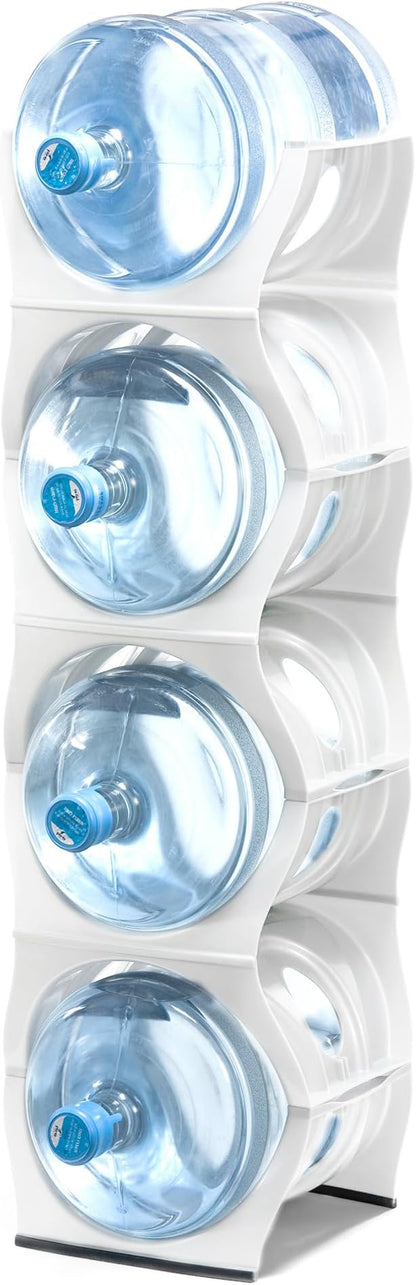 Bariboo Stackable Water Bottle Storage Rack Best Water Jugs 5 Gallon Organizer. Jug Holder for Kitchen, Cabinet and Office Organizing. Reinforced Polypropylene (White, 4 No Shelf)