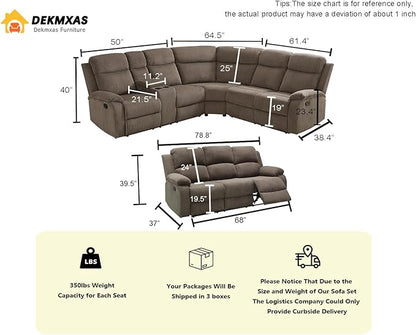 4PCS Living Room Furniture Sets, Brown Reclining Sectional Sofa Set with 4 Recliner Seats, Corduroy Reclining Sofa with Storage Console, Drop-Down Table, Cup Holders for Living Room, Bedroom
