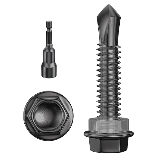 (300Pcs) #12×1" Black Hex Washer Head Self Drilling Screws, 410 Stainless Steel Metal SheetScrews，TEK Screws, Sheet Metal Self Tapping Screws