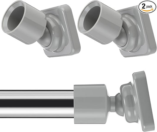 L Shape Shower Curtain Rod Holder - 25mm Angled Mount with Swivel Joints & Hardware Kit, Drilling Required (2, Grey)