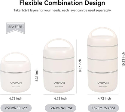 Voova Stackable Stainless Steel Thermal Lunch Box with Lunch Bag and Cultery Set for Adult Women Men, 3 Tier Leakproof & Microwave Safe Insulated Bento Boxes Food Container for Work, Black