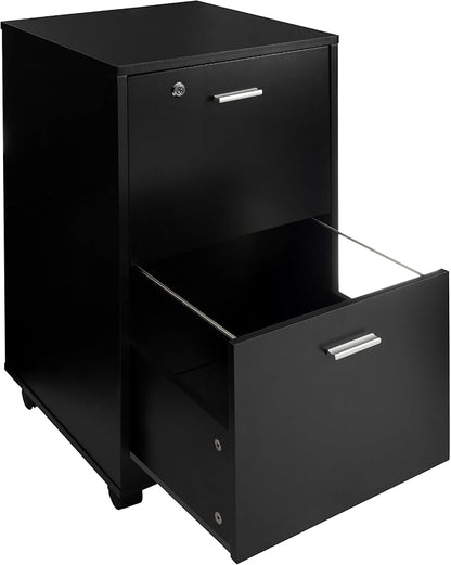 File Cabinet - 2-Drawer Cabinet with Lock and Deep Drawer Storage - Rolling Filing Cabinet for Under The Desk, Home, or Office by Lavish Home (Black)
