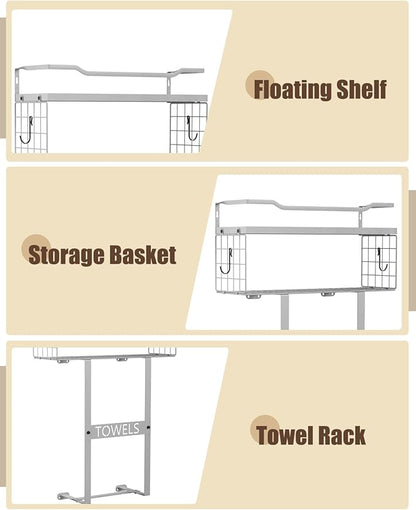 Towel Racks for Bathroom Wall Mounted - Bath Wall Towel Holder Set Above Toilet Storage, Rolled Towel Shelf Organizer for Small Bathroom, Wood Vertical Towel Rack for Bathroom Wall Decor Grey