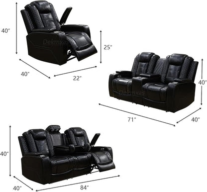 Living Room Furniture Sets, Power Reclining Chair Set, Brown Breathing Leather Power Recliner Sofa Chair with 1 Recliner Seat/Cup Holder/LED Light/USB Port for Office, Rv Car