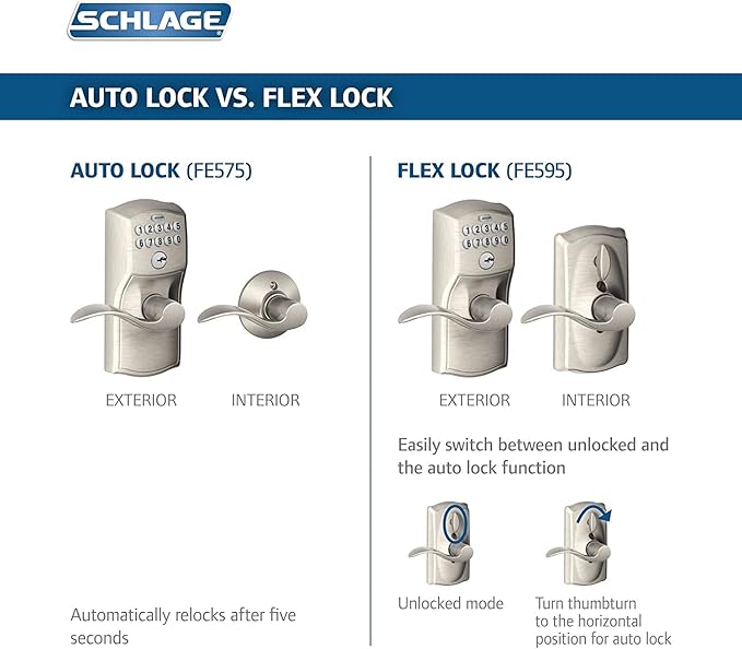 Schlage FE575 CAM 626 ACC Camelot Keypad Lock with Accent Lever, Auto-Lock, Electronic Keyless Entry, Satin Chrome