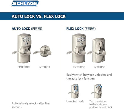 SCHLAGE FE575 PLY 505 PLY Plymouth Keypad Entry with Auto-Lock and Plymouth Knobs, Bright Brass