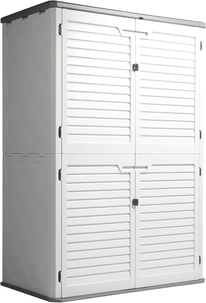 VINGLI Outdoor Storage Shed, Resin Storage Cabinet with Lockable Design, Weatherproof Tool Shed with HDPE Material, Resin Deck Box for Garden Tools, Pool Equipment, Garbage Cans, White (59 Cu.ft)