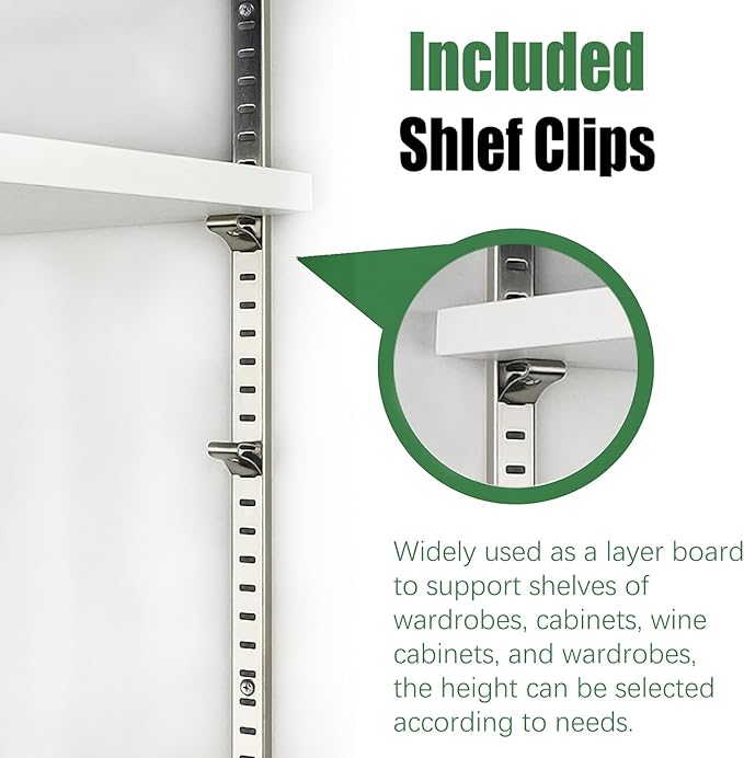 8 Pcs 36 Inch Shelf Pilaster with 40 Clips and 72 Screws, Adjustable Shelf Brackets Standard Mortise Mount Metal Shelves, Steel Wall Mounted Shelf Pilaster