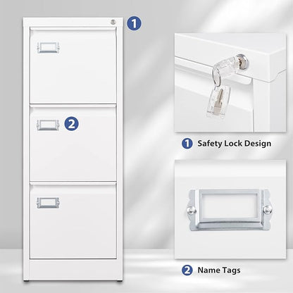 3 Drawer File Cabinet, Filing Cabinets for Home Office, Metal Vertical File Storage Cabinet with Lock, Locking File Cabinet for A4 Legal/Letter, 15" W x 17.7" D x 38.6" H, Assembly Required