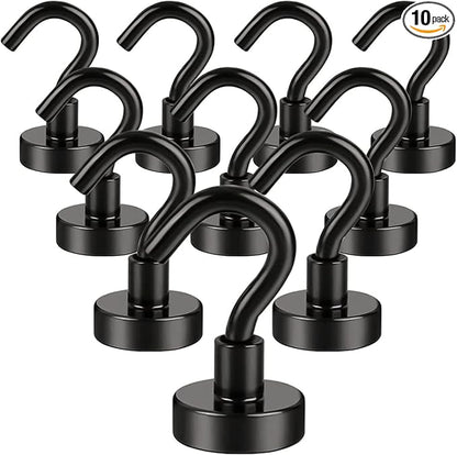 DIYMAG Magnetic Hooks, 30Lbs Facilitate Hook Neodymium Magnet Hooks with Nickel Coating for Cruise，Kitchen, Home, Workplace, Office and Garage etc, 10 Packs (Black)