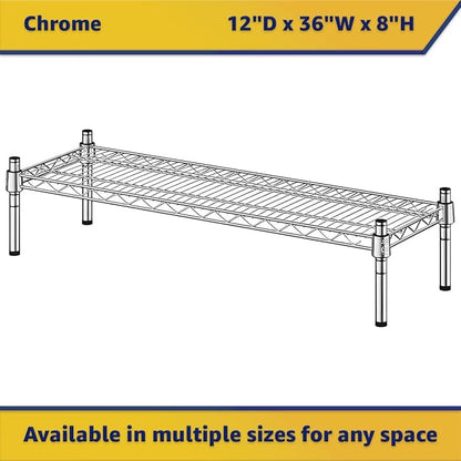 12" x 36" x 8" Chrome Wire Storage Shelf, Dunnage Rack, Commercial 1 Tier Small Shelf