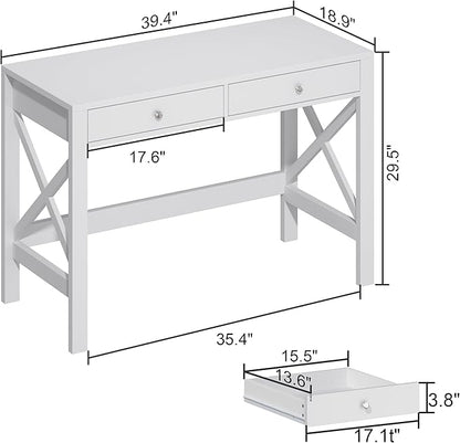 ChooChoo Computer Desk Study for Home Office, Modern Simple 40 Inches Desk with Drawers, Makeup Vanity Console Table, White