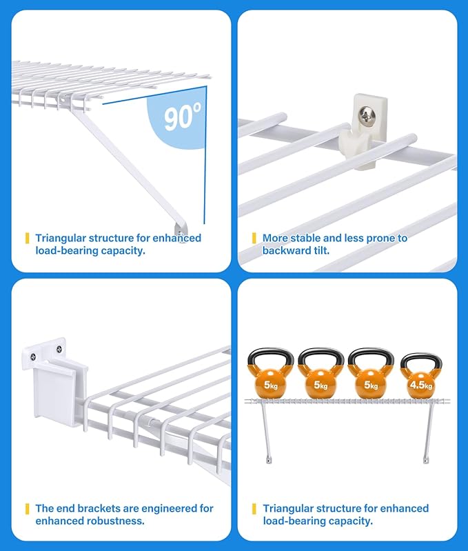 6 Pack 12 Inch Wire Shelf Brackets Set, Closet Maid Support Brackets with Anchors and Screws, Wire Closet Shelving Accessories with 12 PCS Wire Shelf Clips for Wardrobe and Wall Bracket