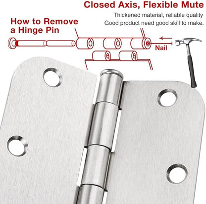 48 Pack Nickel Door Hinges Brushed Nickel 3 1/2 Interior Door Hinges Satin Nickel 3.5 Inch with 5/8” Radius Corners 3 ½"x 3 ½" Silver Hardware Controls JIW Garage Factory