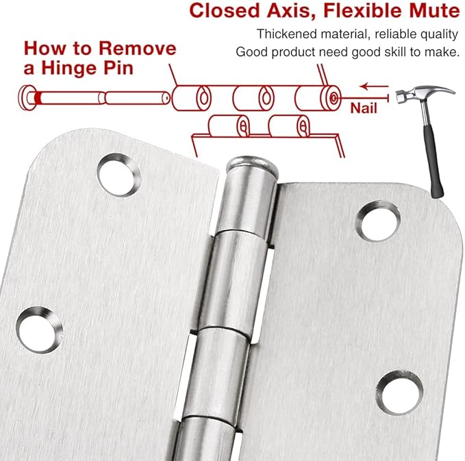 42 Pack Nickel Door Hinges Brushed Nickel 3 1/2 Interior Door Hinges Satin Nickel 3.5 Inch with 5/8” Radius Corners 3 ½"x 3 ½" Silver Hardware Controls JIW Garage Factory