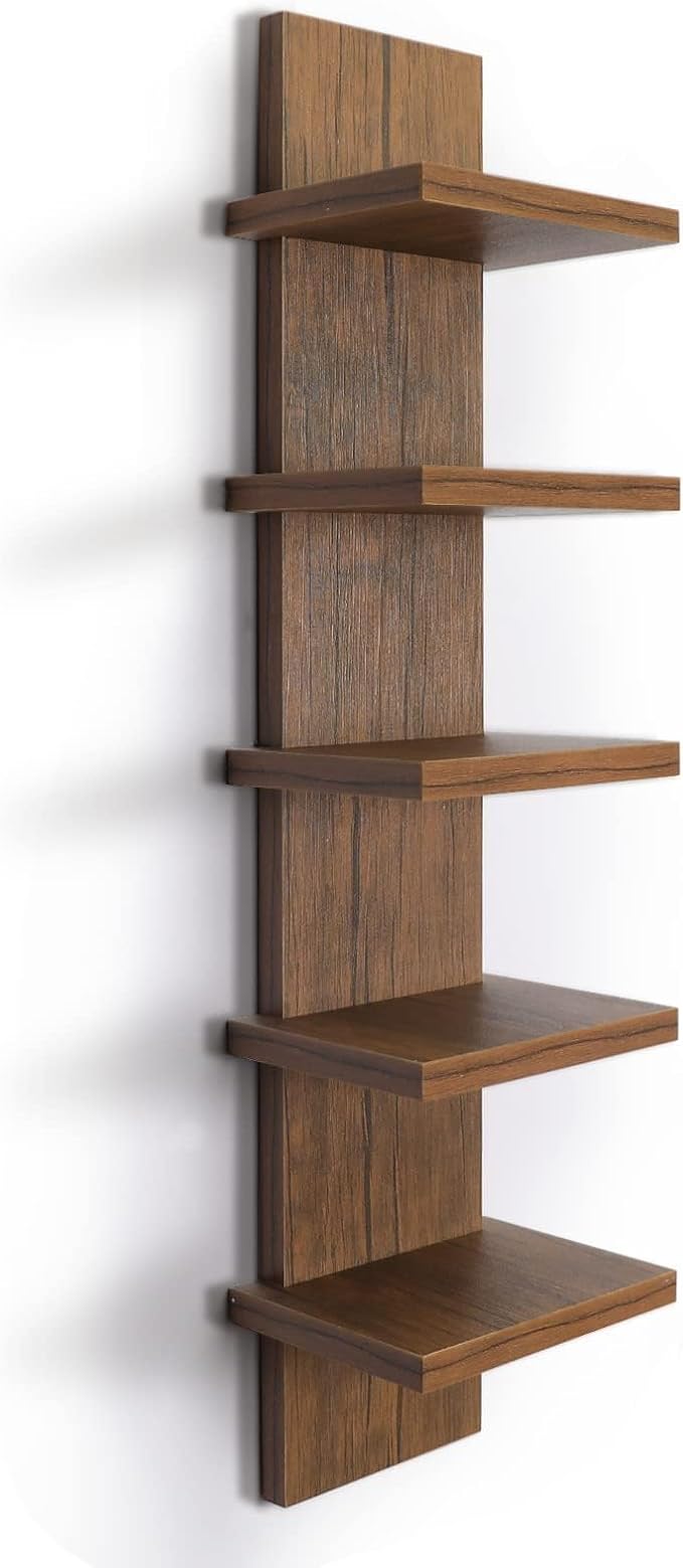 5 Tier Wall Shelves Brown, Vertical Column Shelf Floating Storage Home Decor Organizer Tall Tower Design Utility Shelving Bedroom Living Room